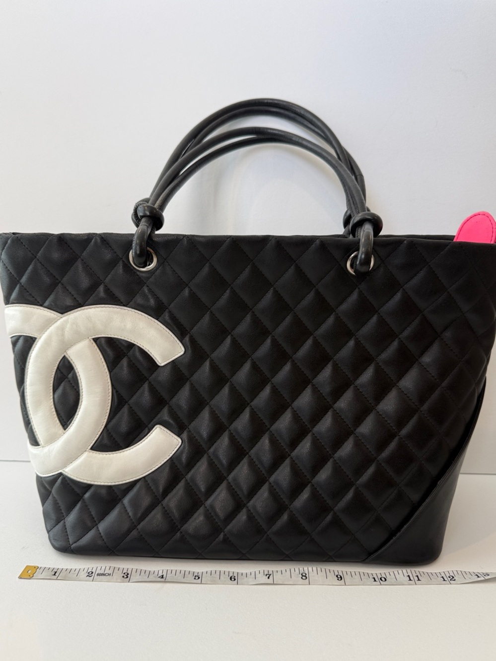 CHANEL Black Quilted Cambon Leather Tote with White CC Emblem